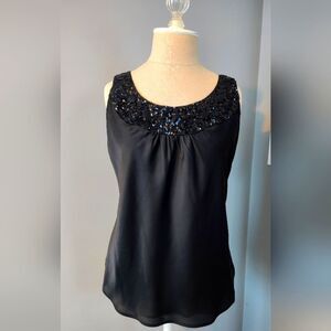 LOFT Sz M Black Embellished Beaded Tank. Goth Whimsy Witchy Formal Dark Romance